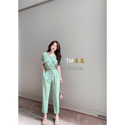 Set bộ 2 món đi chơi với quần dài ống túm kèm áo kiểu nữ cụt tay thiêt kế tinh tế, phong cách cá tính