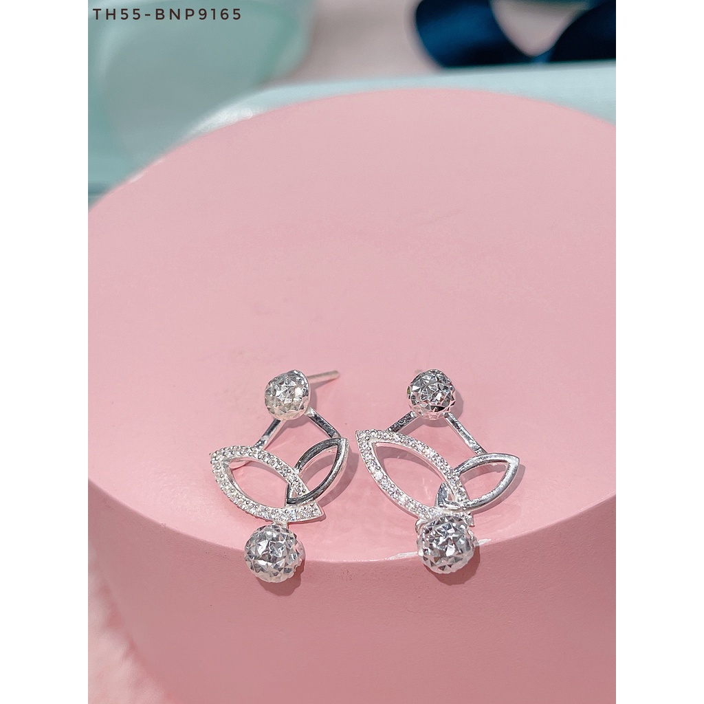 Bông tai bạc nữ bi cầu cánh nơ đeo được hai kiểu hàng cao cấp-Minh Tâm Jewelry