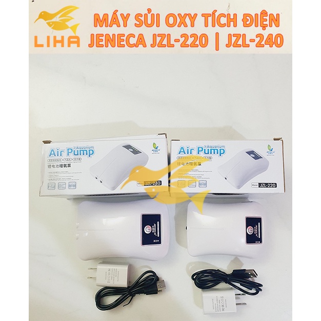 Máy Sủi Oxy 1 Vòi Tích Điện Jeneca JZL-220 (1.5W-1.5L/Phút) Tự Chạy Khi Cúp Điện Cho Bể Cá Cảnh