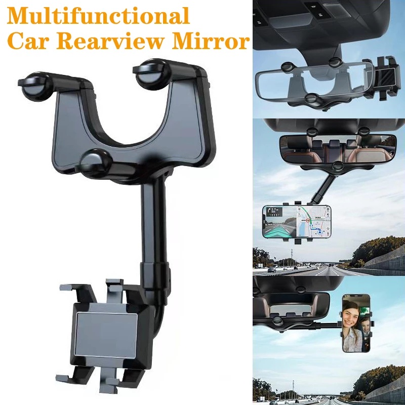 360° Giá Đỡ Điện Thoại Gắn Gương Chiếu Hậu Xe Hơi Xoay Linh Hoạt Tùy Chỉnh DVR/GPS Tiện Dụng