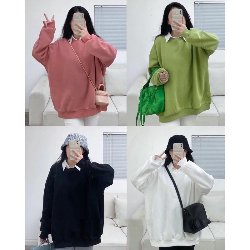 Áo sweater nỉ trơn from dáng rộng hàng Quảng Châu loại 1 - hàng có sẵn