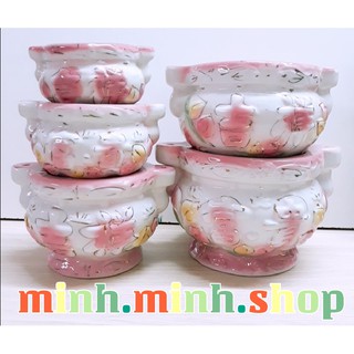 Bát nhang quai gốm sứ 7inch hồng