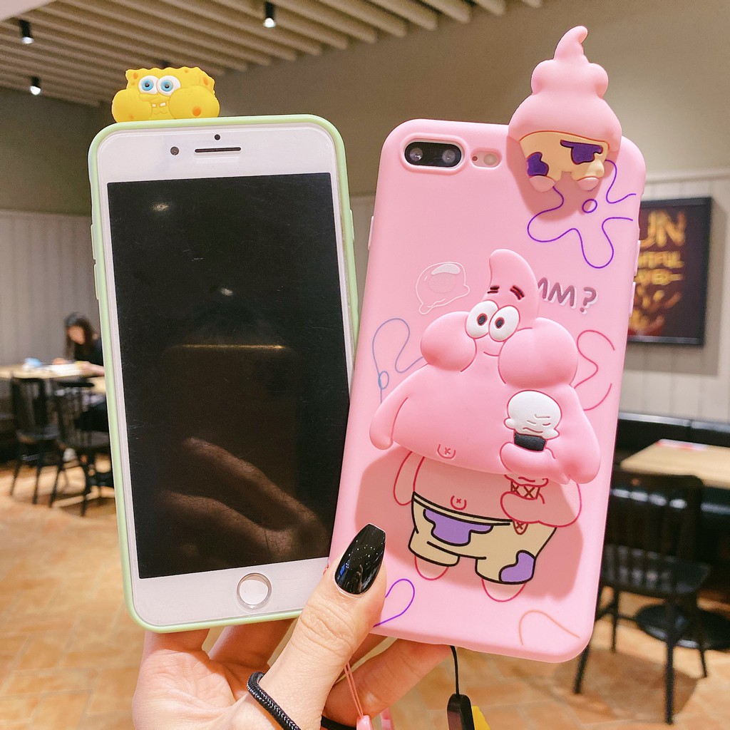 Ốp Lưng In Hình Spongebob + Giá Đỡ + Dây Đeo Cho Oppo Realme C2 A1K C11 C12 C15 7 17 7i 5 5i 5s Reno3 F1Plus R9Plus R9S F3Plus R11 R11Plus R11S R11Splus R17 F11Pro F7