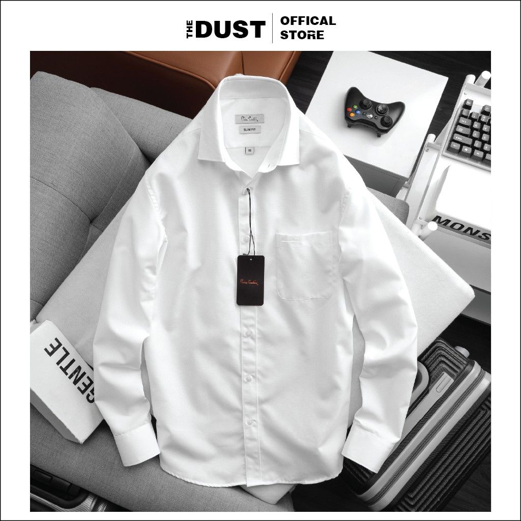 Áo sơ mi nam dài tay trơn cổ bẻ basic Pire Cadin - form slim fit vải cotton lụa cao cấp chống nhăn
