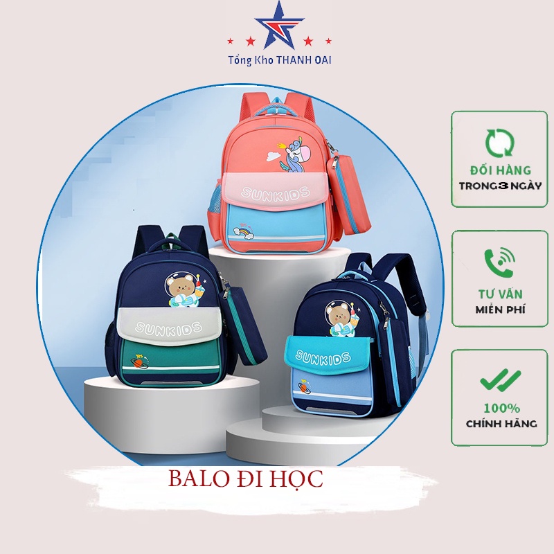 Balo nữ đi học SUNKIDS chống gù chống nước cho bé cấp 1 cấp 2 tiểu học tặng kèm hộp bút