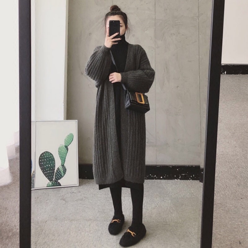 Áo len gân Cardigan dáng dài freesize