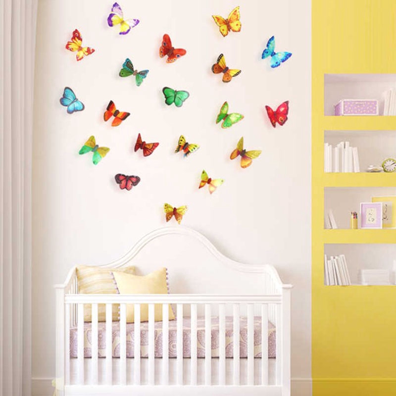 Set 12 miếng dán tường họa tiết bươm bướm 3d trang trí nhà cửa/phòng ngủ | BigBuy360 - bigbuy360.vn