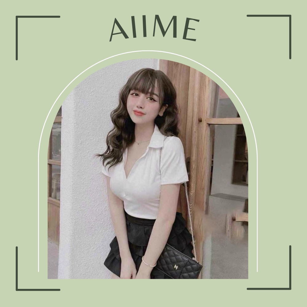 Áo Polo Nữ Ngắn Tay Cổ V Chất Thun Co Dãn Thiết Kế Basic Style Ulzzang