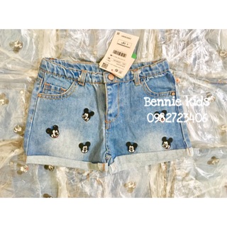 Quần short jeans zara mickey bé gái
