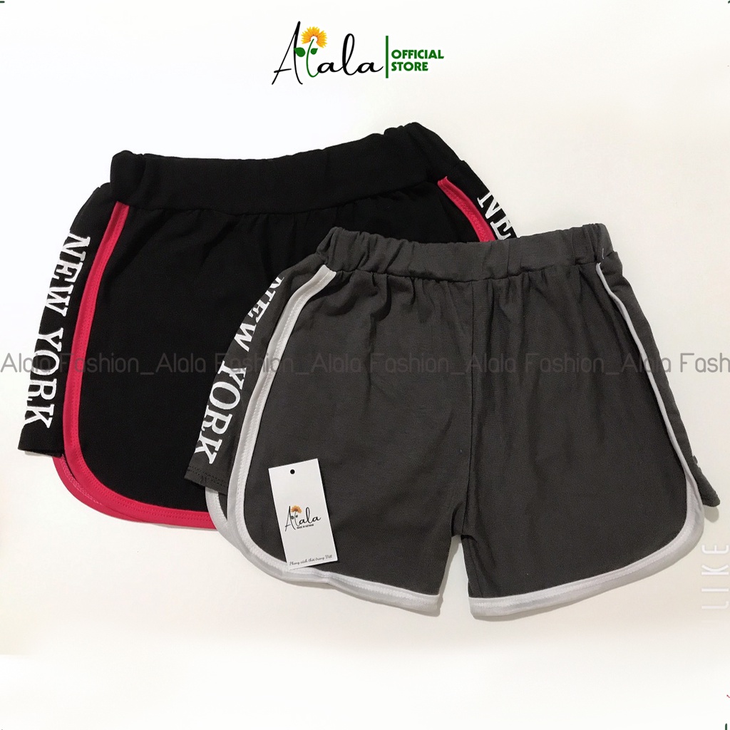 Quần short nữ cạp chun chất cotton mát viền kẻ dáng hộp kèm chữ dáng thể thao dưới 60kg