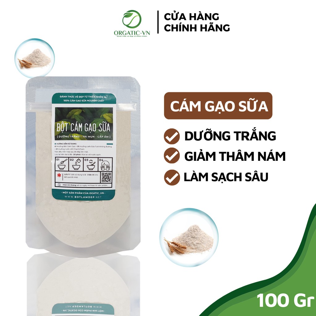 100GR Bột cám gạo sữa nguyên chất Organic Handmade - B1.005