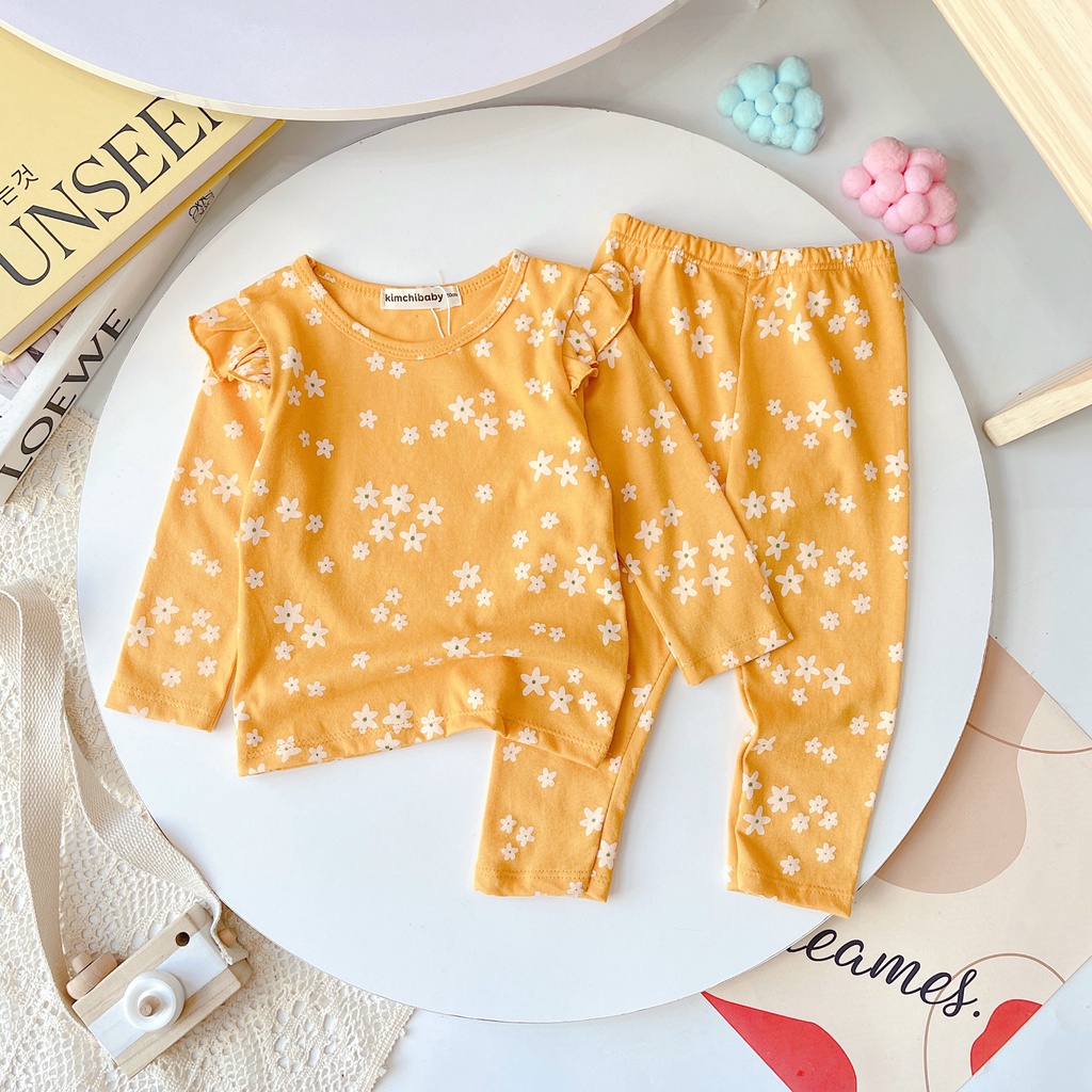 [SALE] Bộ Dài Tay Cotton Borip Bé Gái KIMCHIBABY Cánh Tiên Vải Dư Xịn, Bộ Quần Áo Cho Bé Mặc Nhà Thu Đông MKMTD2224