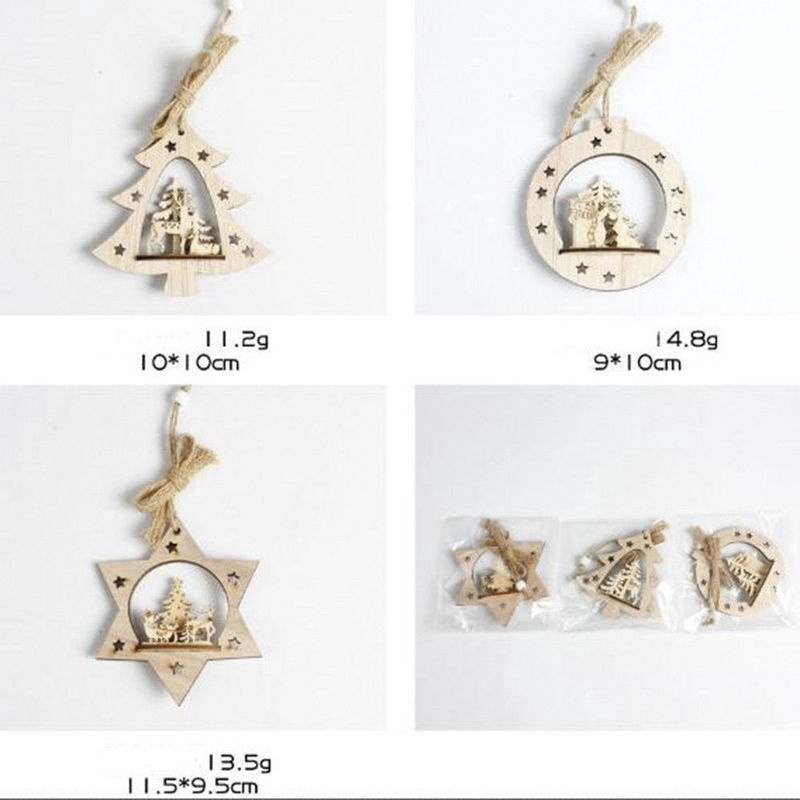 Phụ kiện trang trí treo cây thông Giáng Sinh bằng gỗ 3D