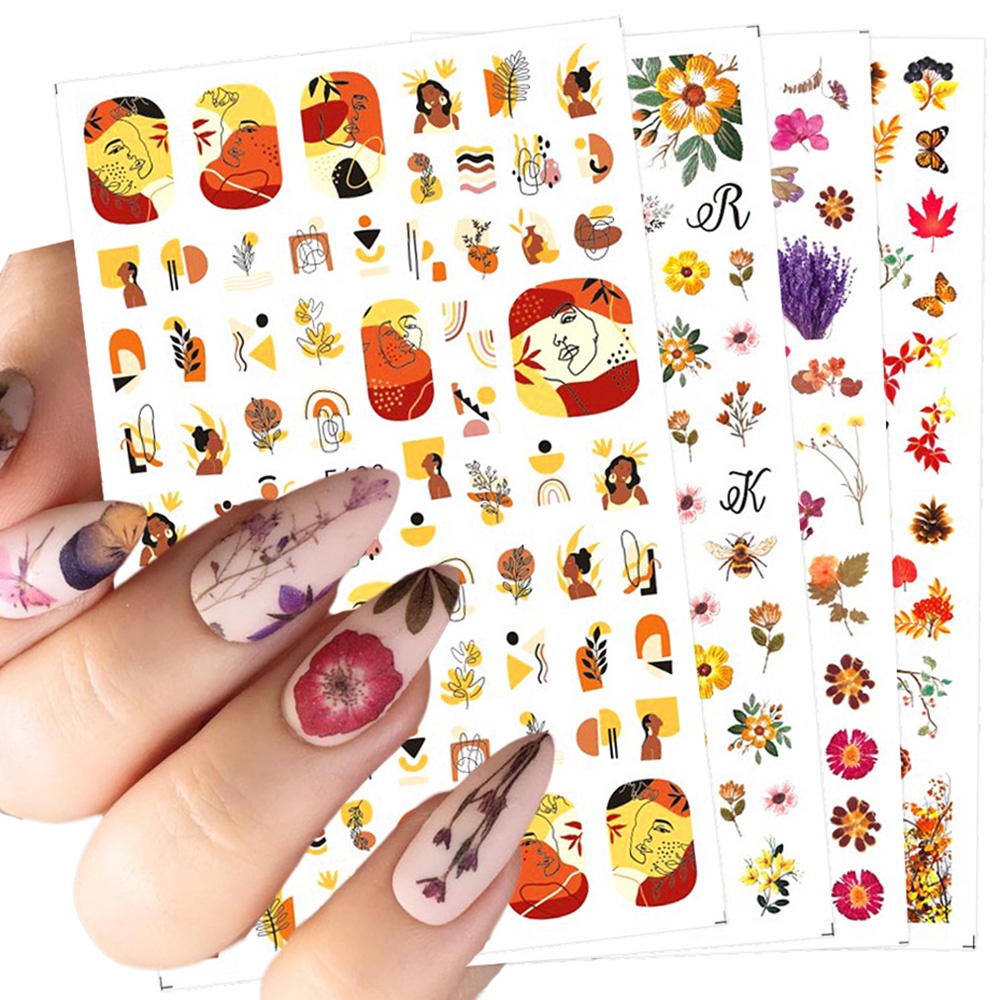 1 Tấm Nhãn Dán Móng Tay Hình Hoa Lá Màu Gradient 3D Gradient