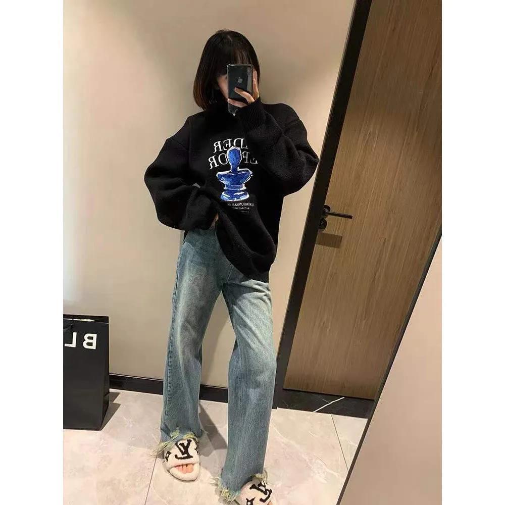 Jiashucheng Quần Jean Rách Lưng Cao Phối Tua Rua Rách Đường Phố Mùa Xuân Hè Cho Nữ