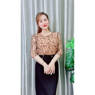 Áo Sơ Mi Ren Cao Cấp Phối Hoa In Nổi, Áo Ren Công Sở Kiểu Dáng Hiện Đại Thanh Lịch, Siêu Dễ Mặc Cho Các Cô Nàng công Sở