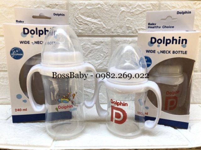 (Mua 1 tặng 1)Bình sữa Dolphin có tay cầm 180ml/240ml