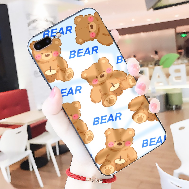 Ốp IPhone lưng kính Gấu má hồng ốp lưng iphone 6s 6plus 7 plus 8 x xr xsmax 11 12 13 pro promax
