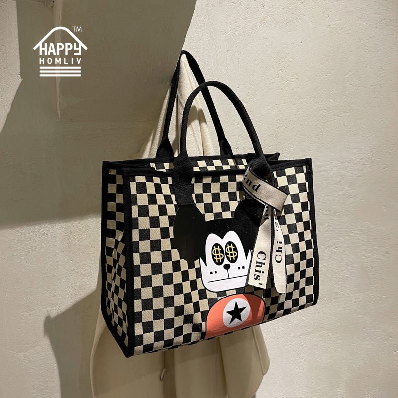 HAPPY HOMLIV Túi Tote Canvas Sức Chứa Lớn 17-Inch Đựng Máy Tính Xách Tay 2022 Họa Tiết Kẻ Sọc Phong Cách Retro Mới Cho Nữ