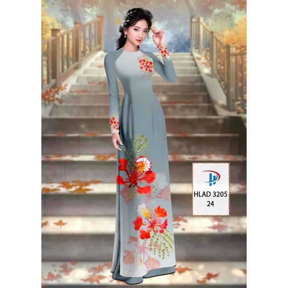 Vải may áo dài in 3D Hoa Phượng lụa cao cấp.Có clip vải thật