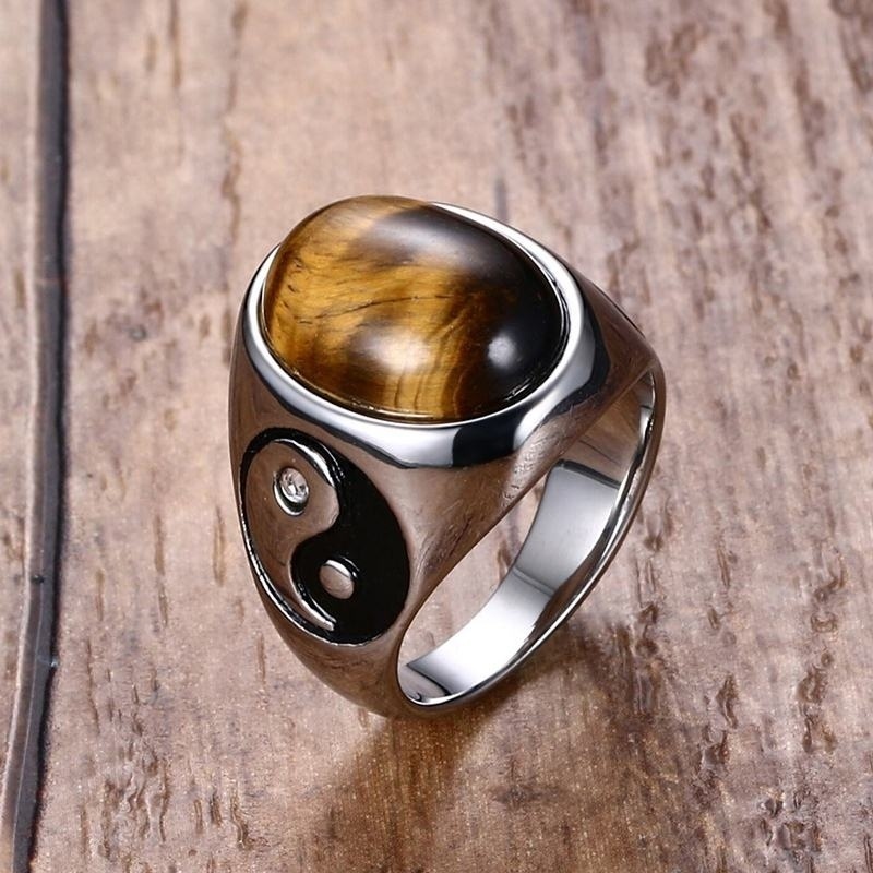Nhẫn Nam Đính Đá Oval Phong Cách Retro