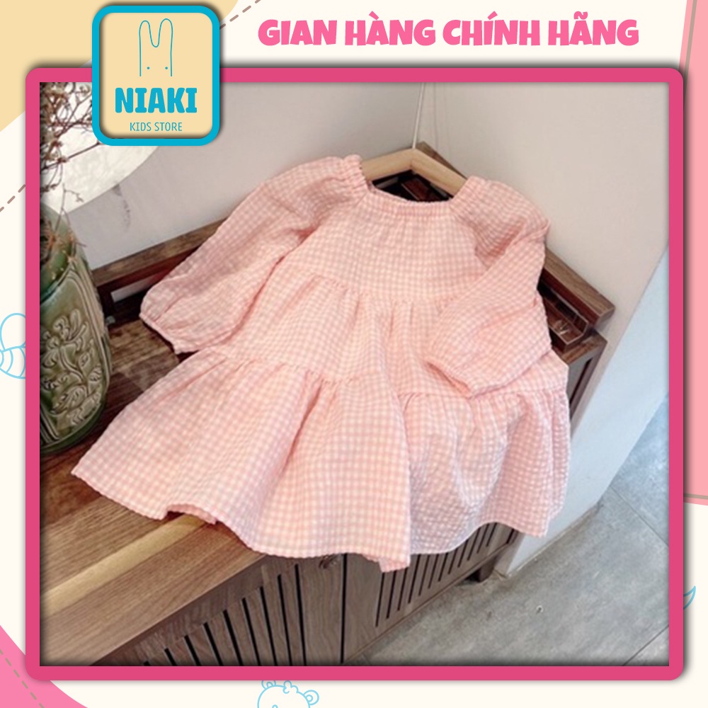 Váy Hồng Kẻ Caro Cổ Vuông Tiểu Thư Style Hàn Quốc NIAKI - TT35