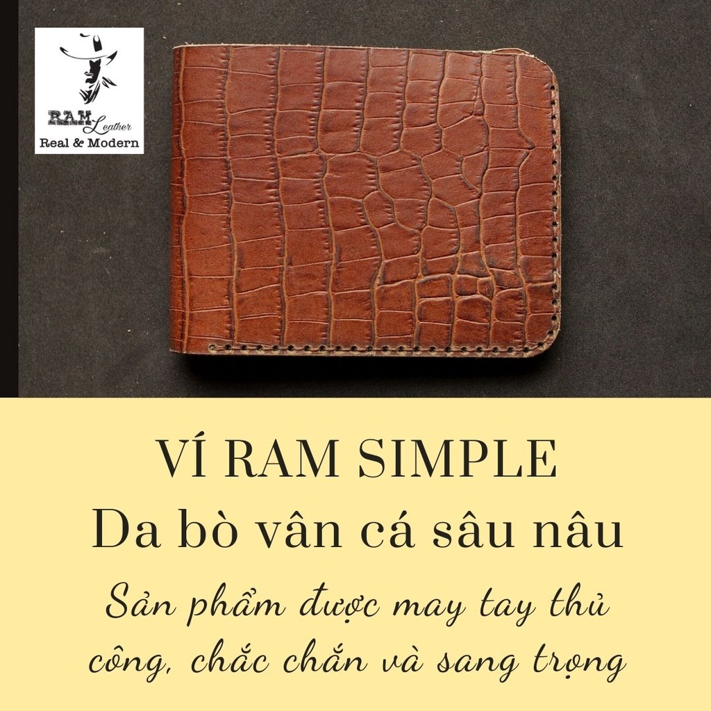 Ví nam nữ RAM Leather handmade da bò cao cấp simple vân cá sấu