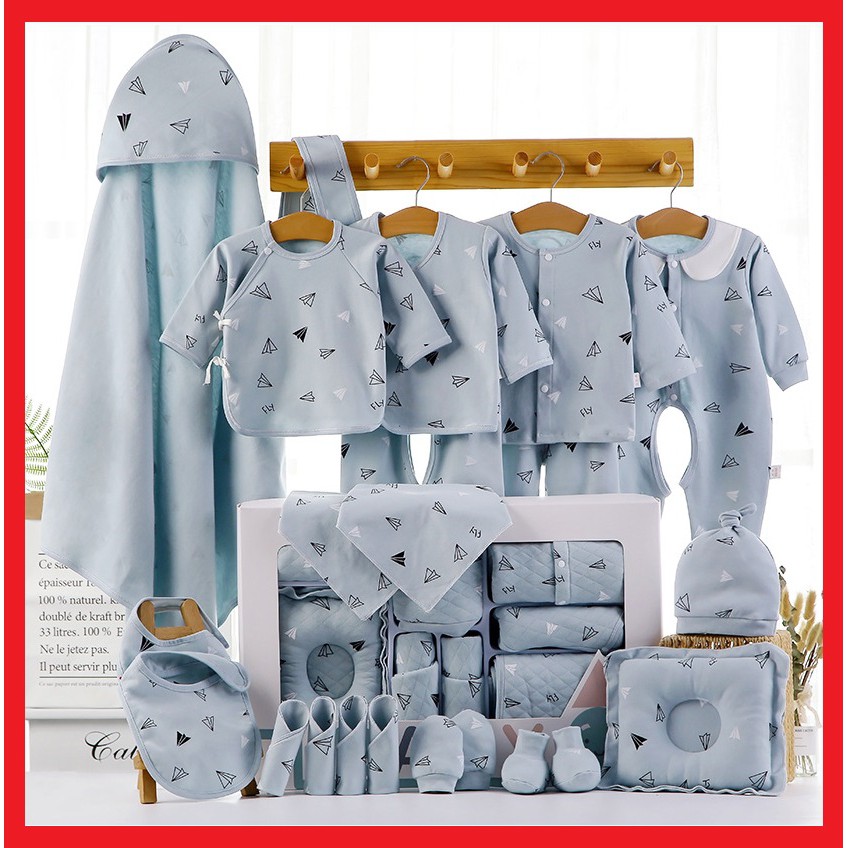 🍁Set đồ sơ sinh quà tặng cho bé 22 chi tiết coton có hộp sang chảnh
