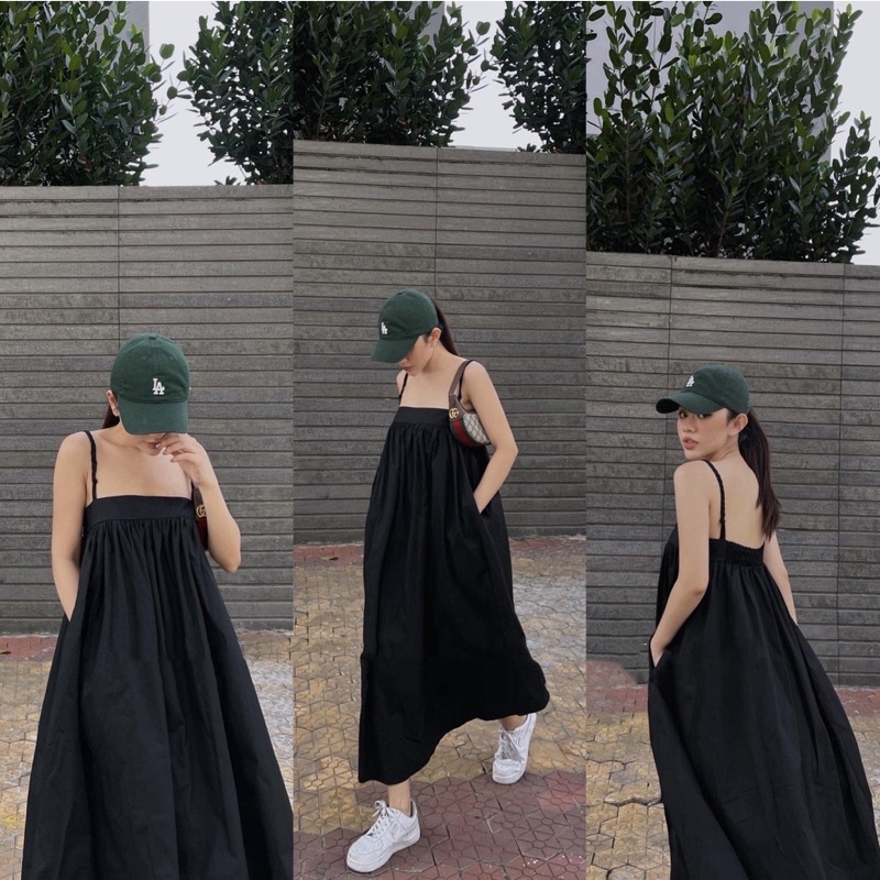 Đầm Váy Babydoll dáng xòe thô hai dây tết tít form dài vạt bầu cực xinh nhiều màu basic 456789