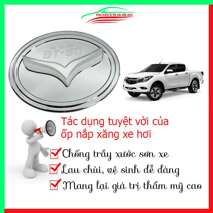 Ốp nắp xăng BT50, Mazda BT-50 2015-2021 mạ crom bảo vệ chống trầy trang trí ô tô