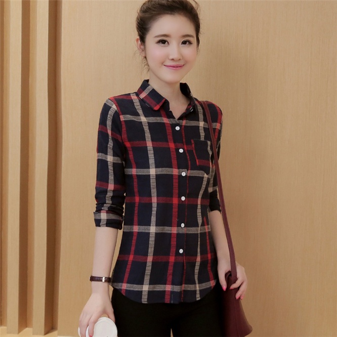 Sơ mi nữ kẻ ca rô to phối màu trẻ trung sm175