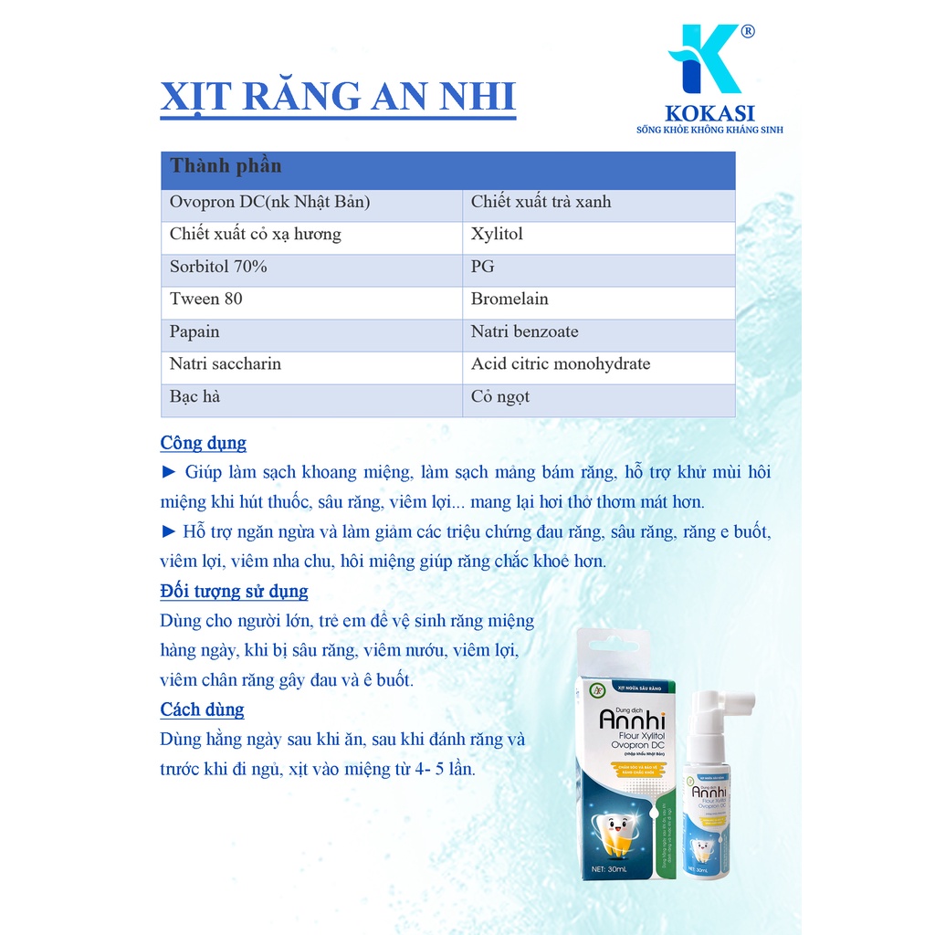 XỊT RĂNG AN NHI - Giúp làm sạch khoang miệng, làm sạch mảng bám răng