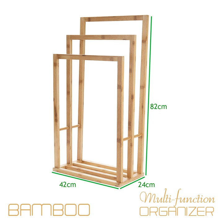 Giá phơi khăn tắm 3 tầng bằng tre tự nhiên cao cấp - giá kệ phơi khăn tắm khăn mặt quần áo [ATLAN-33]