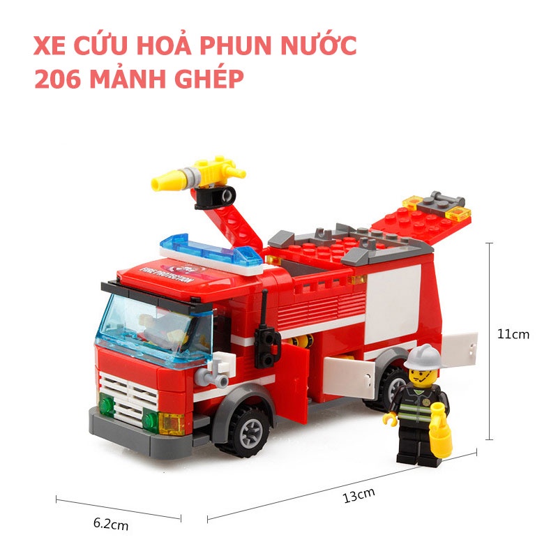 Lego lắp ráp xe cứu hoả Kaizhi 206 mảnh ghép đồ chơi xếp hình giúp trẻ sáng tạo
