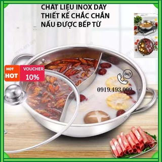 Nồi lẩu 2 ngăn 32cm, và 30cm nấu được bếp từ nhé có nắp kính (ảnh thật)