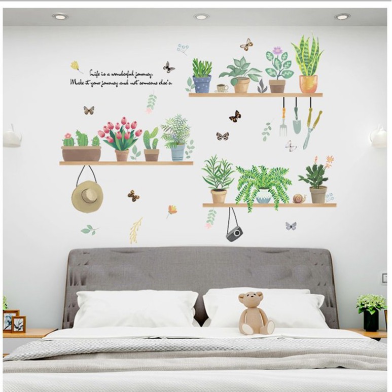 Decal dán tường cho bé nhiều loài chậu cây cảnh xinh xắn