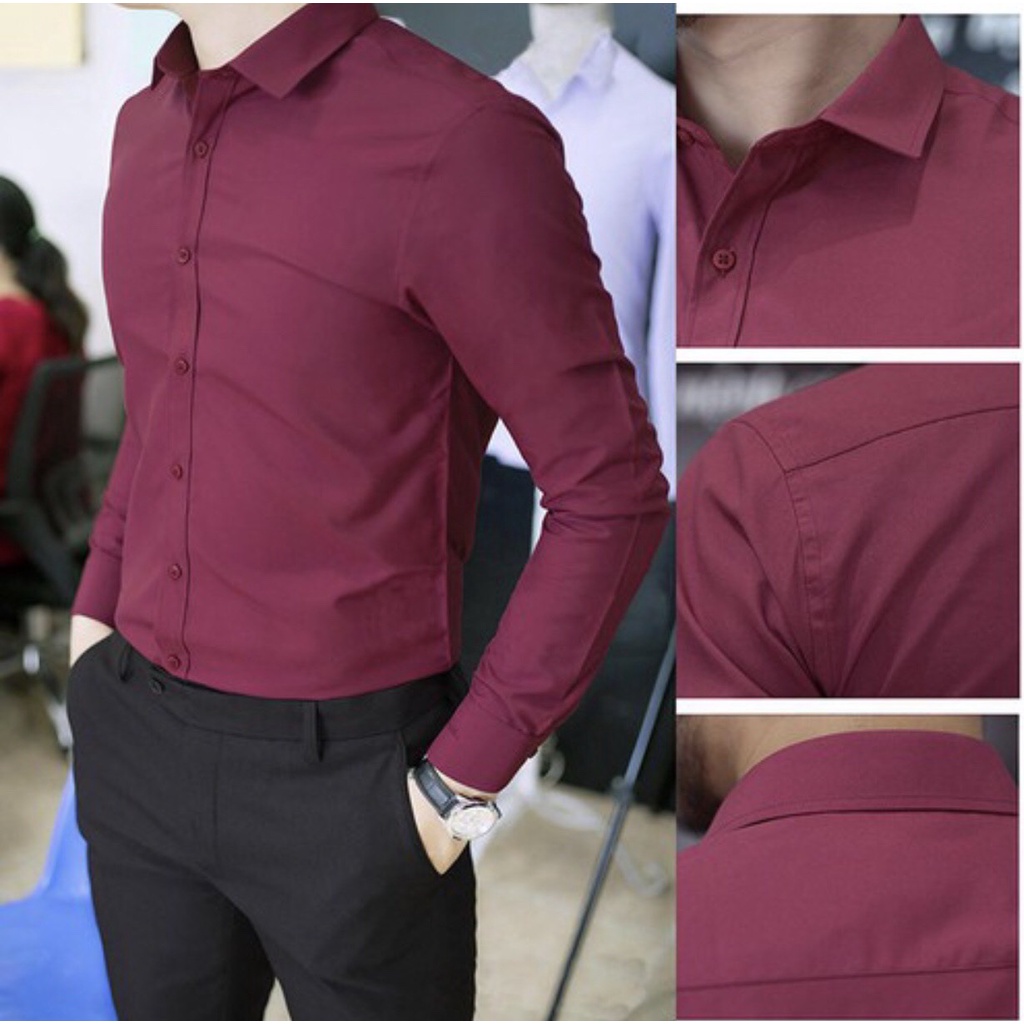 Áo Sơ mi nam dài tay form slimfit Hàn Quốc vải cotton lụa mịn mát chống chăn chống xù