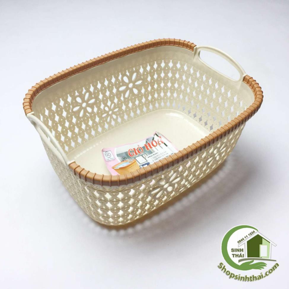 Rổ nhựa chữ nhật có quai xách 3378-3 - Giỏ hoa Việt Nhật size lớn 38x30x21cm - giao màu ngẫu nhiên