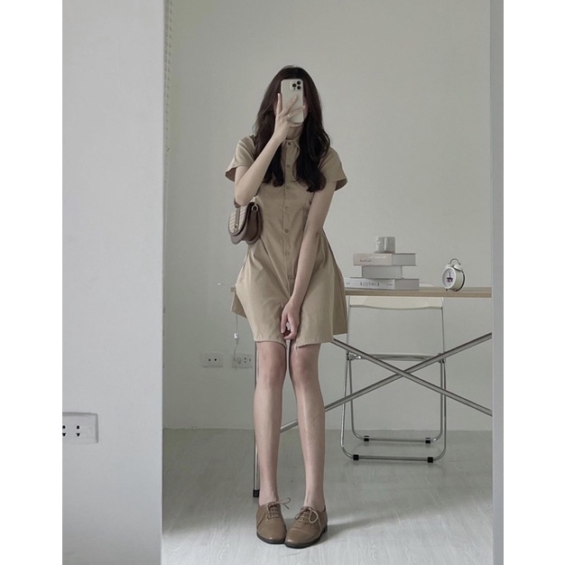 Váy kaki 2 da cúc dọc 4 màu