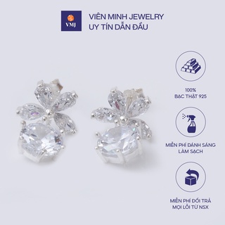 Bông tai bạc nữ VMJ, khuyên tai nữ bạc 925, khuyên tai ghim hoa đá sang chảnh - VMJ149