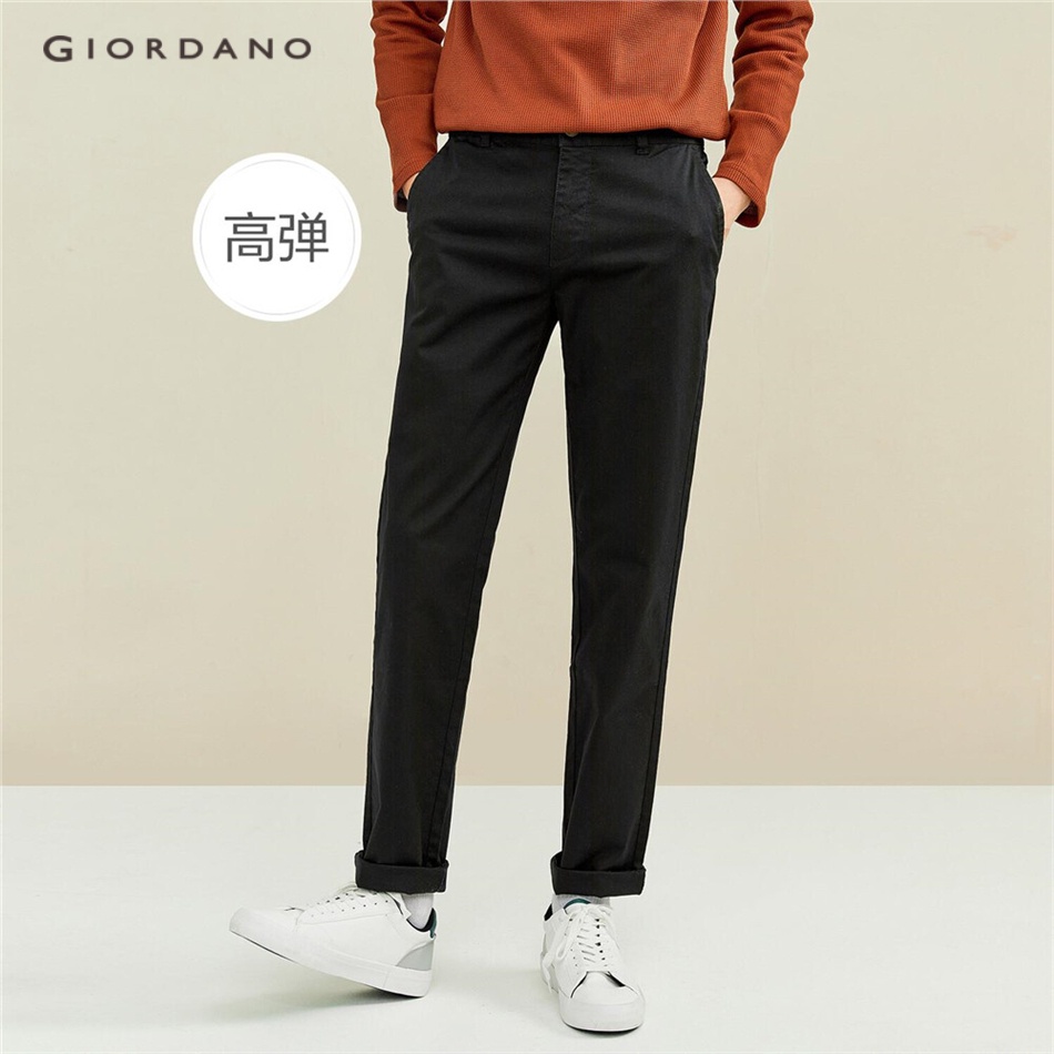Quần dài GIORDANO 01111101 cạp trung bình màu trơn co giãn thời trang cho nam
