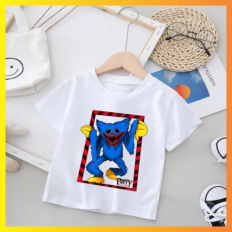 Áo thun Huggy Wuggy TShirt Poppy Playtime áo phông gia đình cặp đôi màu trắng có size cho bé trai bé gái
