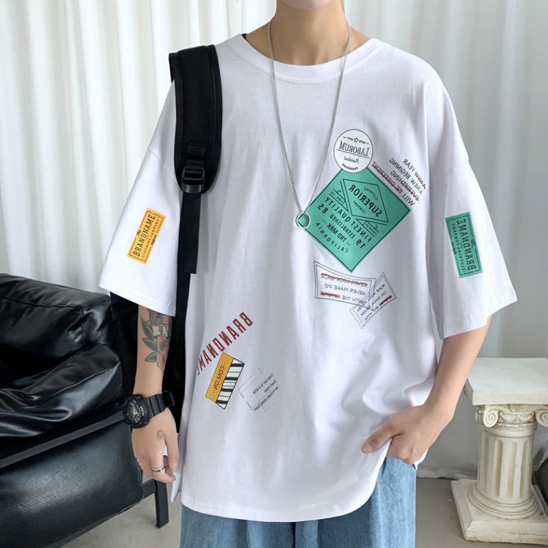 Áo Thun Cotton Tay Ngắn Dáng Rộng In Họa Tiết Nhãn Vàng Hoạt Hình Phong Cách Hip Hop Thời Trang Cho Nam Và Nữ (Size M-8XL)