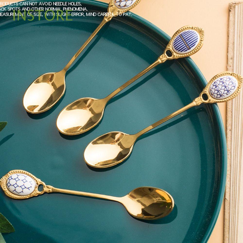 Muỗng Uống Trà / Cà Phê Bằng Thép Không Gỉ Mạ Nhiều Màu Sắc Phong Cách Vintage