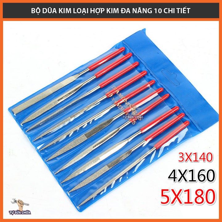 Bộ dũa mài kim loại hợp kim đa năng 10 cây các size 5x180mm, 4x160mm, 3x140mm, dũa kim cương loại xịn chính hãng DIAMOND