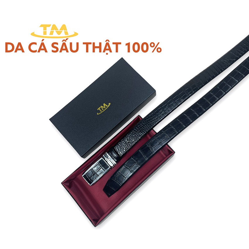 Thắt Lưng Nam Dây Nịt Da Cá Sấu Thật 100% Phần Da Bụng Trơn Màu Đen ST340 BH 24 Tháng Tặng Kèm Hộp