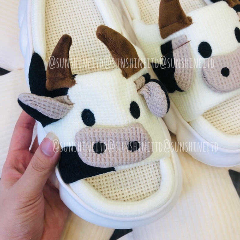 Dép Bông Quai Ngang Nhiều Hoạ Tiết Ếch Xanh Bò Sữa Phong Cách Ulzzang