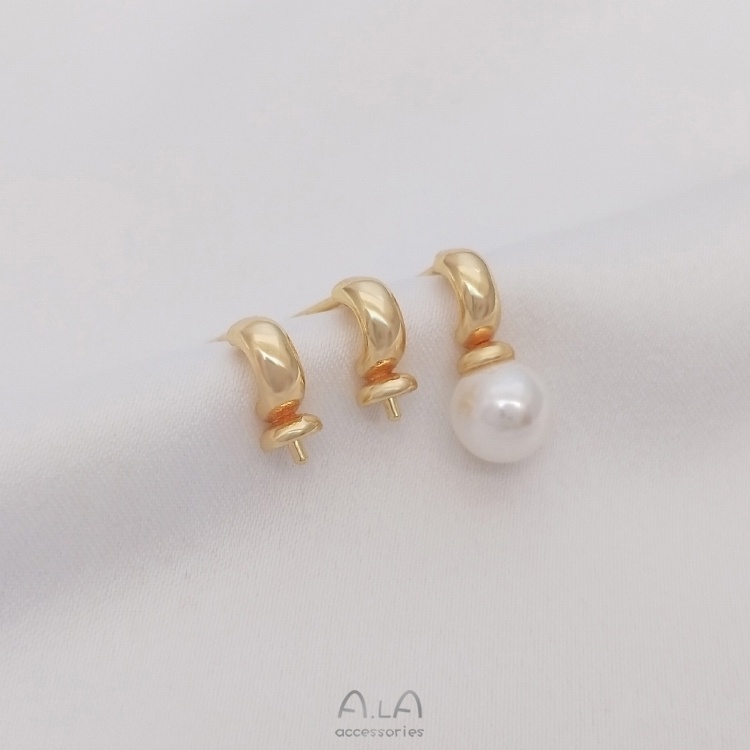 Cặp Giá Đỡ Bông Tai Hình Chữ C Bằng Đồng Đính Ngọc Trai Giả 14K diy