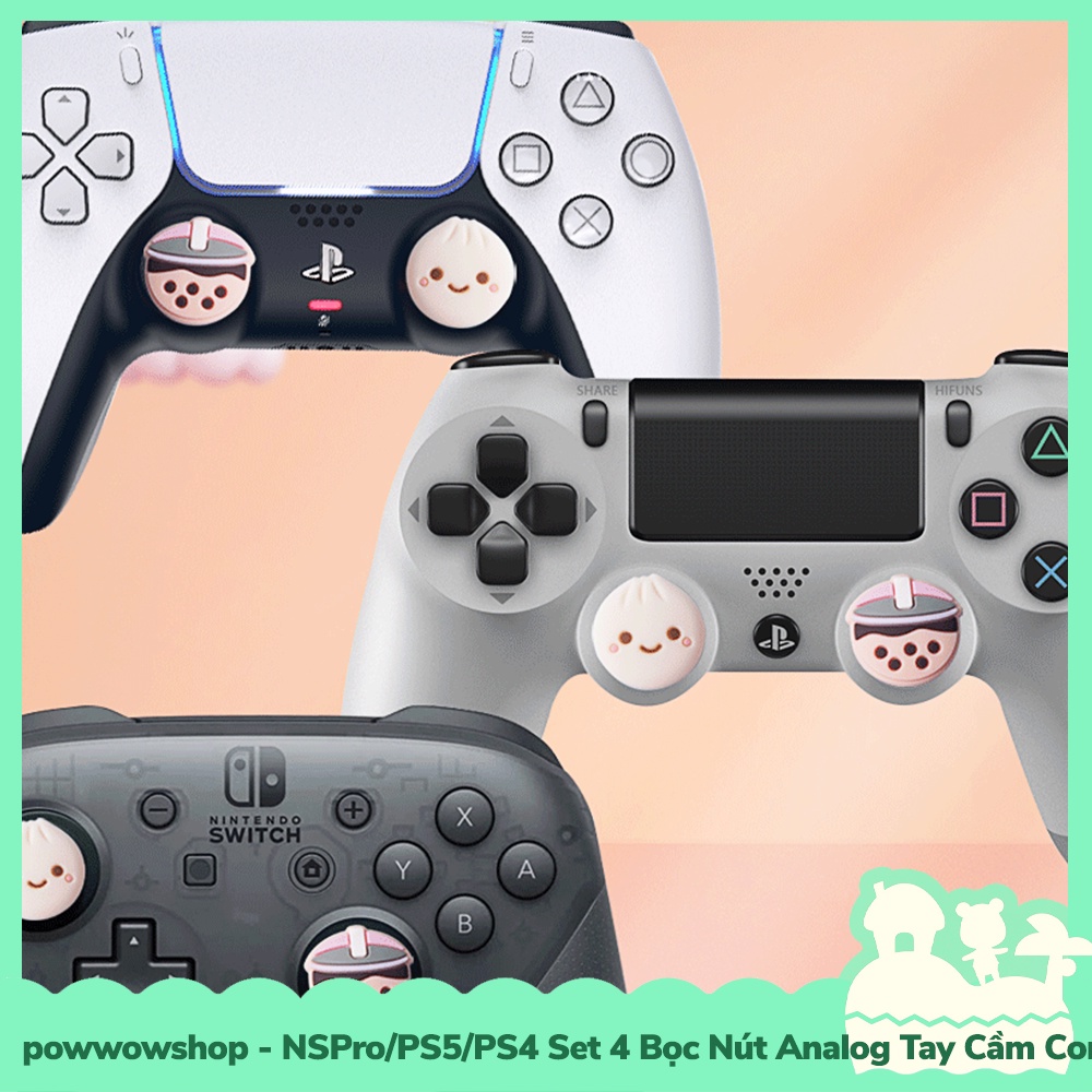 NSPro/PS4/PS5 Set 4 Bọc Nút Cần Xoay Analog Cho Tay Cầm Controller Mẫu Bánh Bao & Trà Sữa Milk Tea