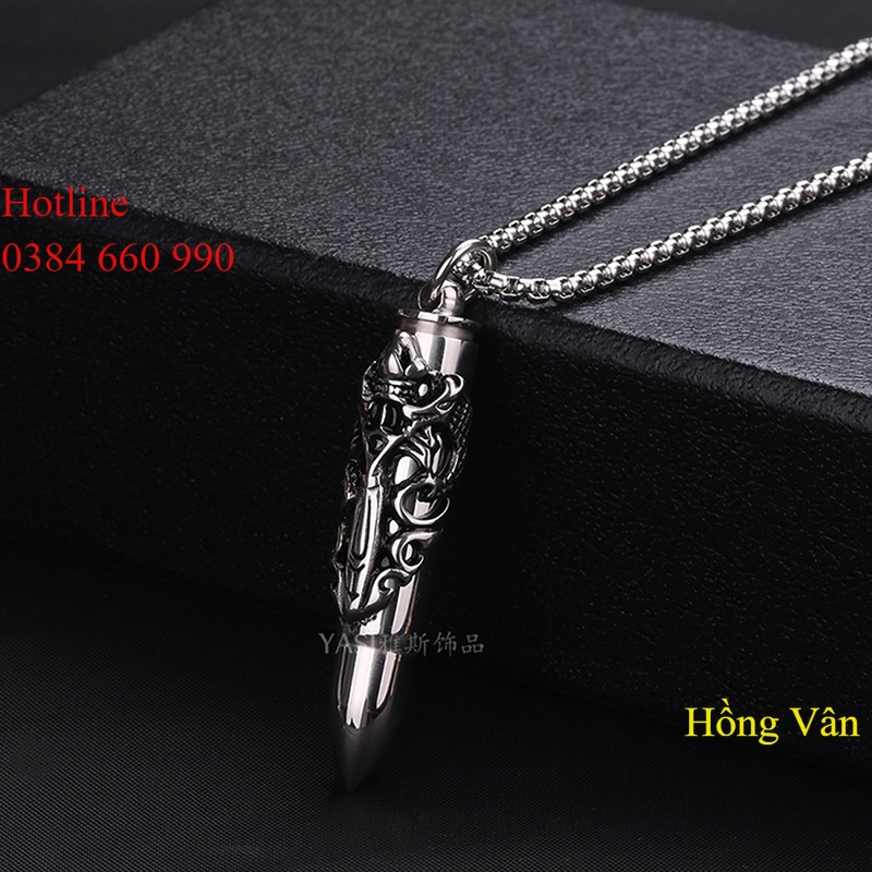 Dây chuyền nam mặt hình viên đạn đôi rồng titan Thiết kế tinh xảo mang lại vẻ lộng lẫy và sang trọng "HV_0990"
